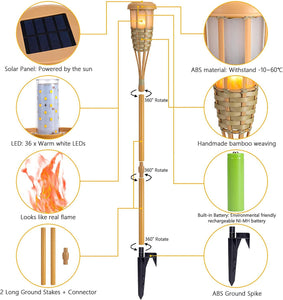 Flickering Flames Torch Solar Lights Handmade Bamboo Outside Flame Lighting Waterproof for Path - Decotree.co Online Shop