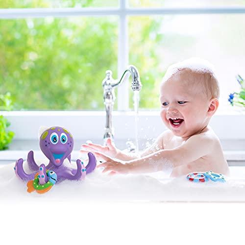 Floating Purple Octopus with 3 Hoopla Rings Interactive Bath Toy - Decotree.co Online Shop