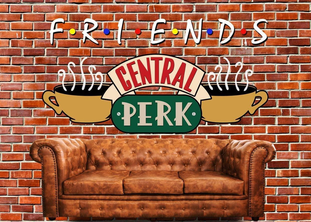 Friends Central Perk Theme Backdrop Red Brick Wall Retro Pub Sofa and Coffee for 80s 90s - Decotree.co Online Shop