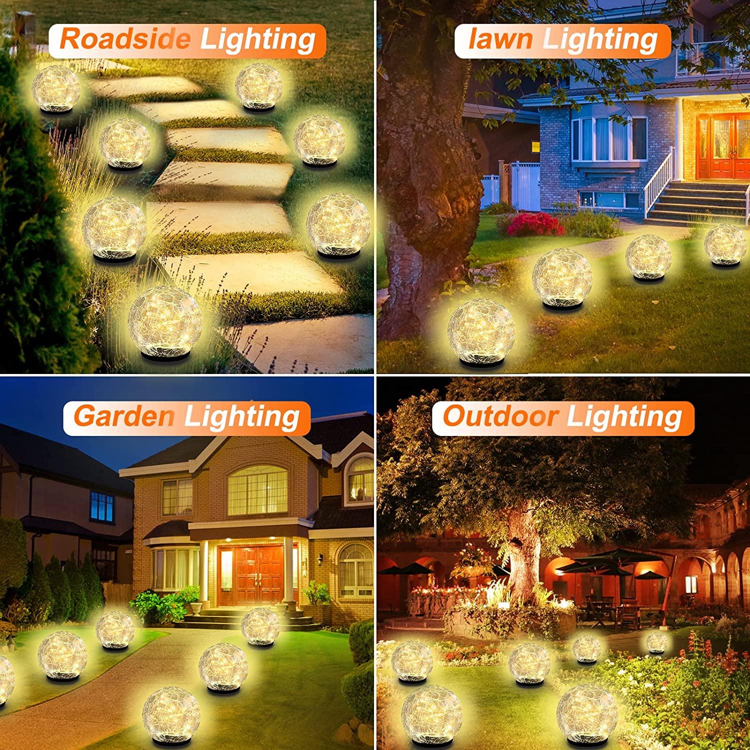 Garden Solar Lights Outdoor, 2 Pack 60 LED Crack Glass Ball Solar Garden Lights, Waterproof Solar Ground Lights for Walkway Garden - Decotree.co Online Shop