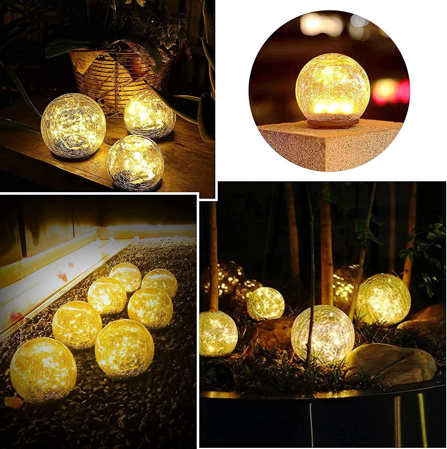 Garden Solar Lights Outdoor, 2 Pack 60 LED Crack Glass Ball Solar Garden Lights, Waterproof Solar Ground Lights for Walkway Garden - Decotree.co Online Shop