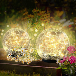 Garden Solar Lights Outdoor, 2 Pack 60 LED Crack Glass Ball Solar Garden Lights, Waterproof Solar Ground Lights for Walkway Garden - Decotree.co Online Shop