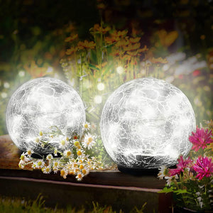 Garden Solar Lights Outdoor, 2 Pack 60 LED Crack Glass Ball Solar Garden Lights, Waterproof Solar Ground Lights for Walkway Garden - Decotree.co Online Shop