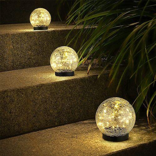 Garden Solar Lights Outdoor, 2 Pack 60 LED Crack Glass Ball Solar Garden Lights, Waterproof Solar Ground Lights for Walkway Garden - Decotree.co Online Shop