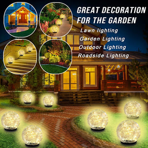 Garden Solar Lights Outdoor, 2 Pack 60 LED Crack Glass Ball Solar Garden Lights, Waterproof Solar Ground Lights for Walkway Garden - Decotree.co Online Shop