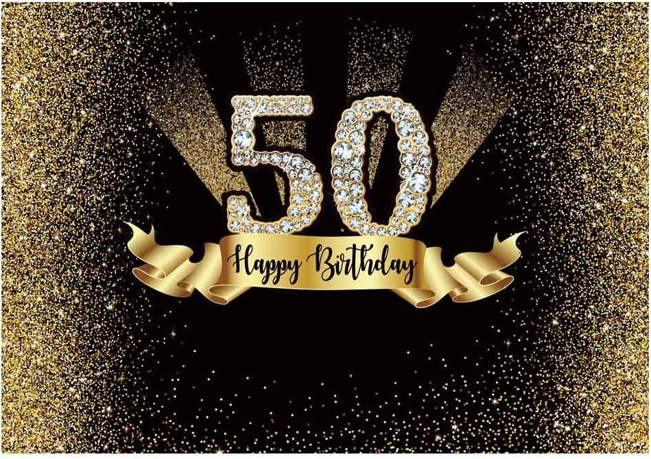 Gold and Black 50th Birthday Photography Backdrop Golden Glitter Diamonds Shiny Background - Decotree.co Online Shop