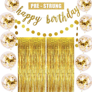 Gold Birthday Party Decorations Set - Gold Glitter Happy Birthday Banner, Circle Dots Garland, Gold Confetti Balloons, Metallic Party Photo Backdrop - Decotree.co Online Shop