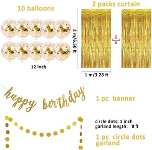 Gold Birthday Party Decorations Set - Gold Glitter Happy Birthday Banner, Circle Dots Garland, Gold Confetti Balloons, Metallic Party Photo Backdrop - Decotree.co Online Shop