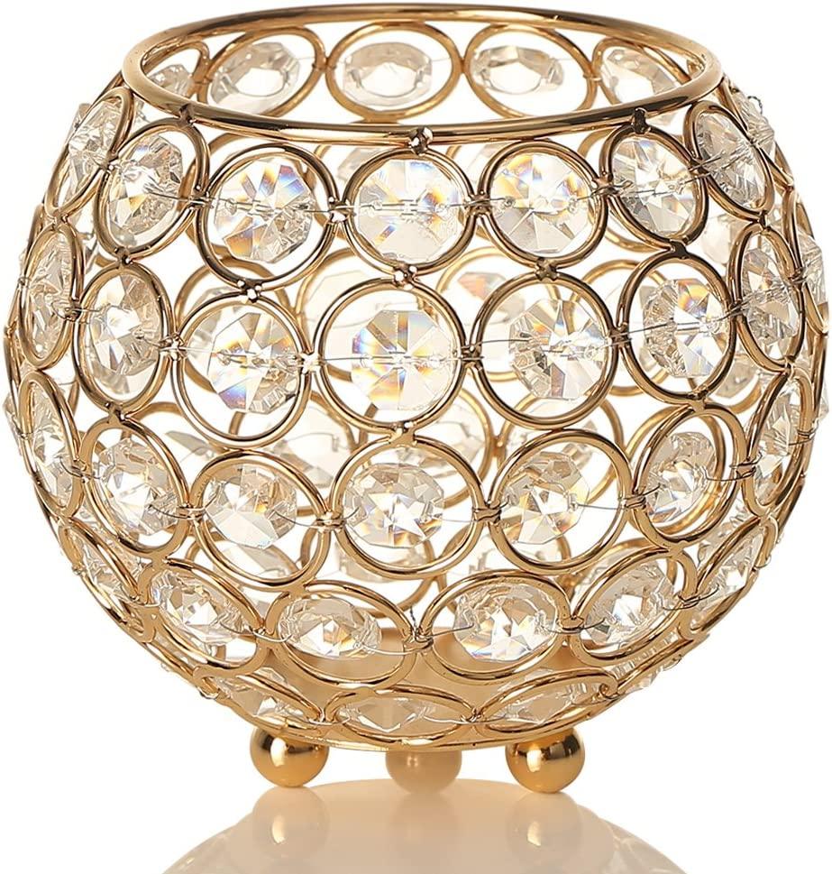 Gold Crystal Bowl Tea Light Candle Holders for Wedding Coffee Office Table Decorative Centerpieces - Decotree.co Online Shop