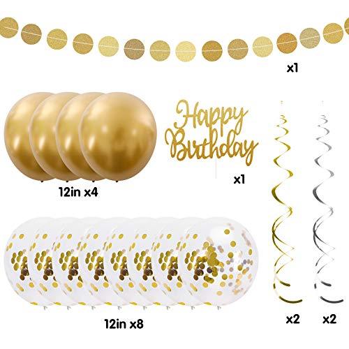 Gold Happy Birthday Banner Decoration Set with Birthday Banner Cake Topper Confetti Balloons - Decotree.co Online Shop