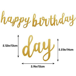 Gold Happy Birthday Banner Decoration Set with Birthday Banner Cake Topper Confetti Balloons - Decotree.co Online Shop