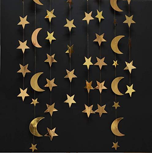 Gold Star Moon Garland Hanging Garands Streamers Banner Backdrop for Twinkle Little Star Party Decoration First Birthday/Baby Shower/Wedding - Decotree.co Online Shop