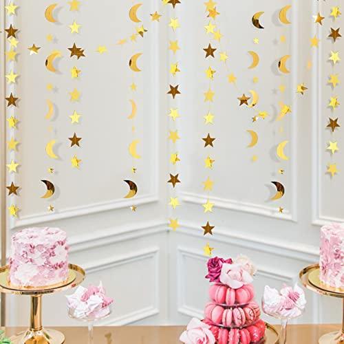 Gold Star Moon Garland Hanging Garands Streamers Banner Backdrop for Twinkle Little Star Party Decoration First Birthday/Baby Shower/Wedding - Decotree.co Online Shop