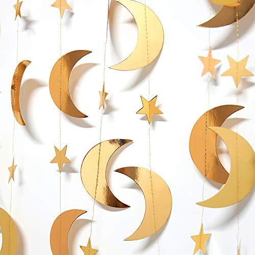 Gold Star Moon Garland Hanging Garands Streamers Banner Backdrop for Twinkle Little Star Party Decoration First Birthday/Baby Shower/Wedding - Decotree.co Online Shop