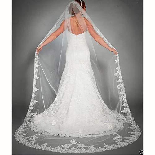 Gorgeous Wedding Lace Veil Floral Long Cathedral Veils for Brides Soft Tulle Bridal Veils with Comb 118" (Ivory) - Decotree.co Online Shop