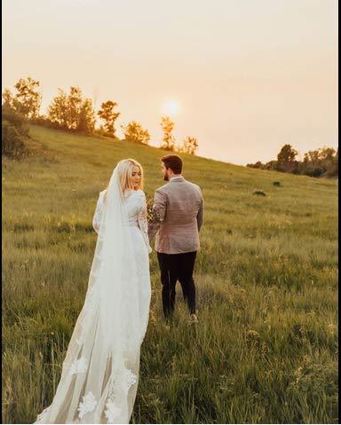 Gorgeous Wedding Lace Veil Floral Long Cathedral Veils for Brides Soft Tulle Bridal Veils with Comb 118" (Ivory) - Decotree.co Online Shop