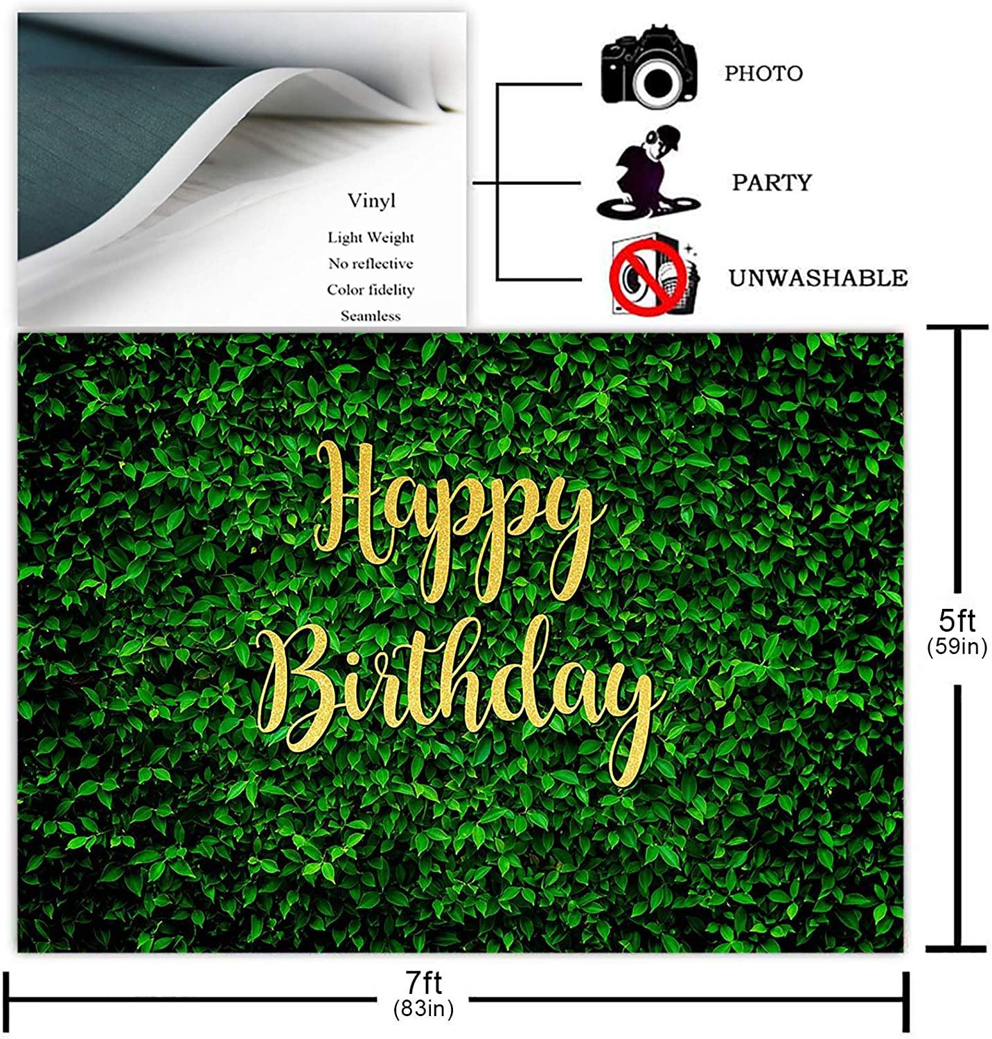 Green Leaves Happy Birthday Backdrop for Jungle Safari Party Decorations Photography Background - Decotree.co Online Shop