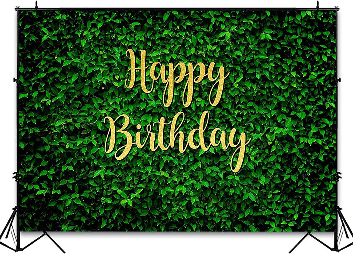 Green Leaves Happy Birthday Backdrop for Jungle Safari Party Decorations Photography Background - Decotree.co Online Shop