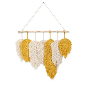 Handmade Macrame Wall Hanging Feather Boho Yellow Chic Woven Leaf Tassels Decor - Decotree.co Online Shop