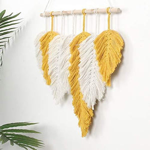 Handmade Macrame Wall Hanging Feather Boho Yellow Chic Woven Leaf Tassels Decor - Decotree.co Online Shop