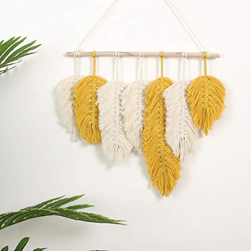 Handmade Macrame Wall Hanging Feather Boho Yellow Chic Woven Leaf Tassels Decor - Decotree.co Online Shop