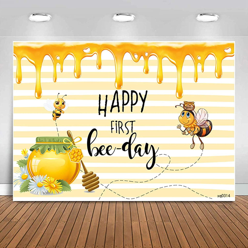 Happy 1st Bee-Day Backdrop Honey Bumble Bee Theme Baby Shower Party Decorations - Decotree.co Online Shop