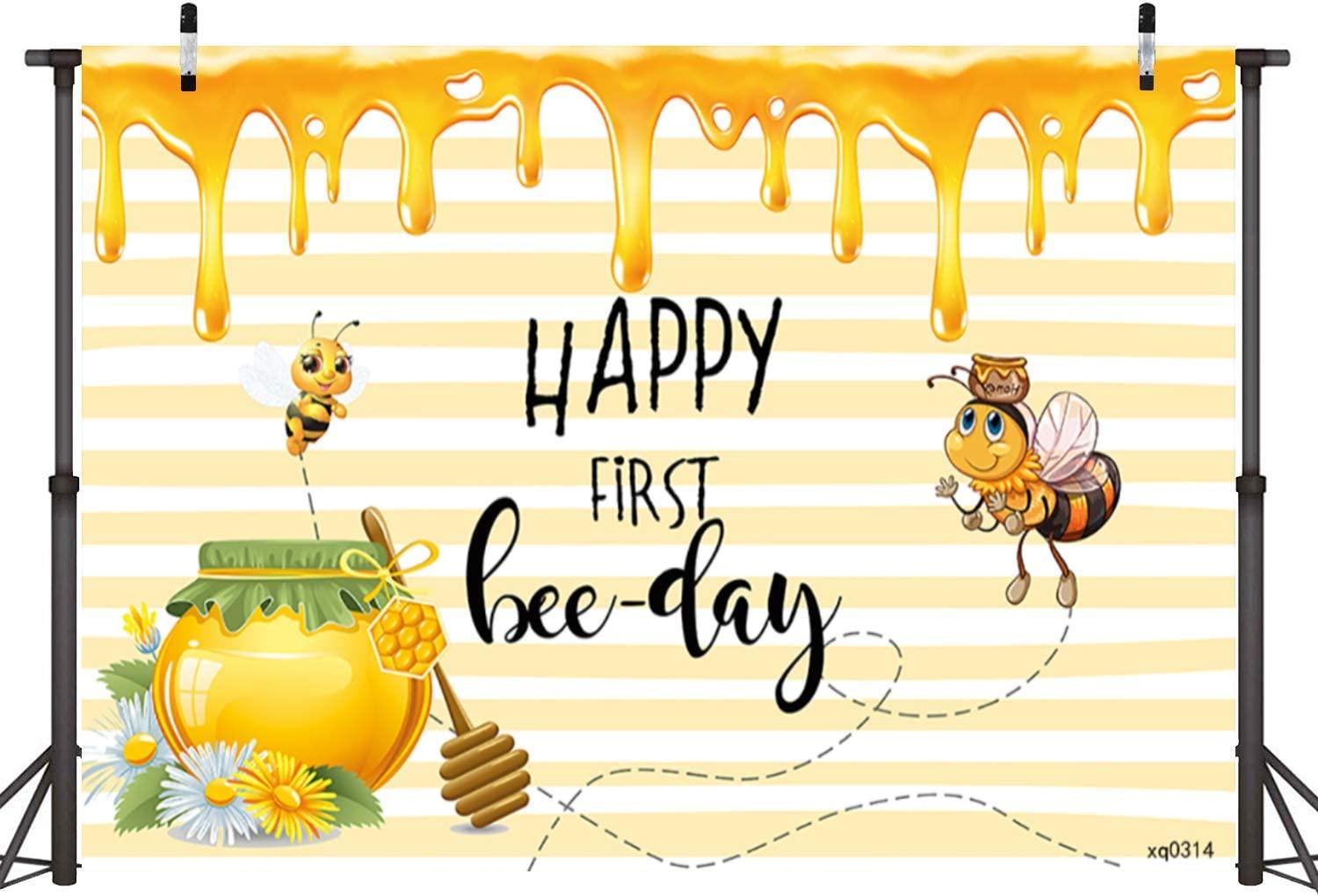 Happy 1st Bee-Day Backdrop Honey Bumble Bee Theme Baby Shower Party Decorations - Decotree.co Online Shop