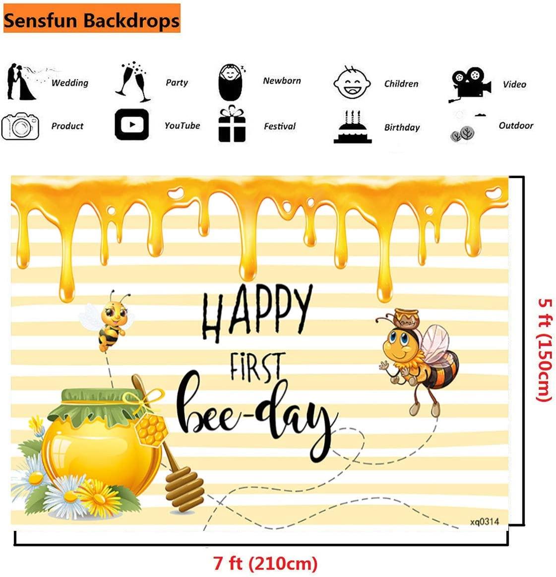 Happy 1st Bee-Day Backdrop Honey Bumble Bee Theme Baby Shower Party Decorations - Decotree.co Online Shop