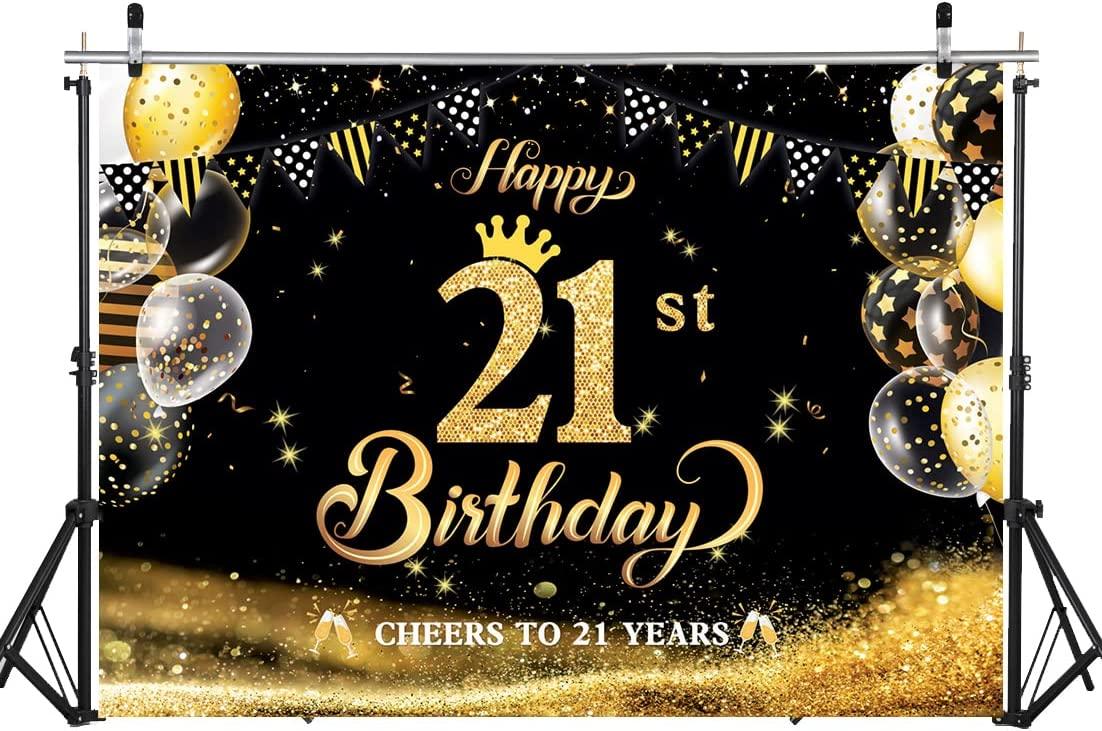 Happy 21th Birthday Backdrop Photography Cheers to 21 Years Backdrop Banners Balloons - Decotree.co Online Shop