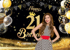 Happy 21th Birthday Backdrop Photography Cheers to 21 Years Backdrop Banners Balloons - Decotree.co Online Shop