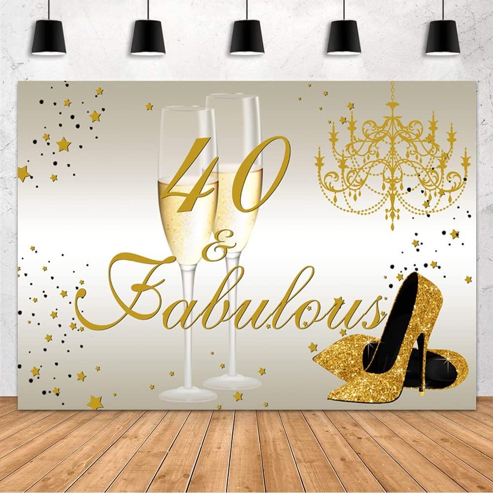 Happy 50th Birthday Backdrop for Women 50th Birthday Decoration Banner Gold High Heels and Champagne - Decotree.co Online Shop