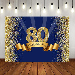 Happy 80th Birthday Photography Backdrop for Adult Men Navy Blue and Glitter Gold Eighty Years Old Background - Decotree.co Online Shop