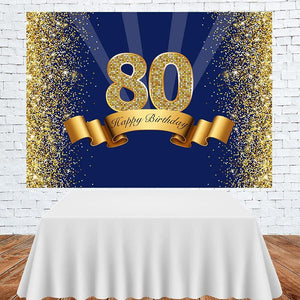 Happy 80th Birthday Photography Backdrop for Adult Men Navy Blue and Glitter Gold Eighty Years Old Background - Decotree.co Online Shop