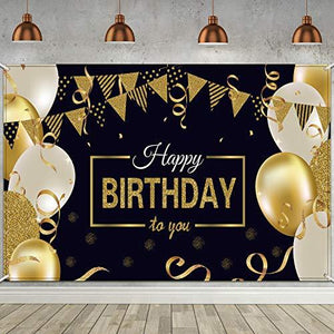 Happy Birthday Backdrop Banner Extra Large Black and Gold Sign Poster for Men Women Birthday Anniversary Party Photo Booth Backdrop - Decotree.co Online Shop