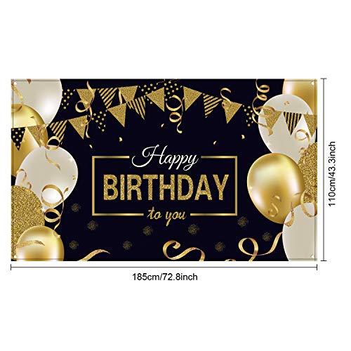 Happy Birthday Backdrop Banner Extra Large Black and Gold Sign Poster for Men Women Birthday Anniversary Party Photo Booth Backdrop - Decotree.co Online Shop