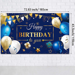 Happy Birthday Decorations Banner, Navy Blue and Gold Happy Birthday Sign Birthday Photo Backdrop - Decotree.co Online Shop