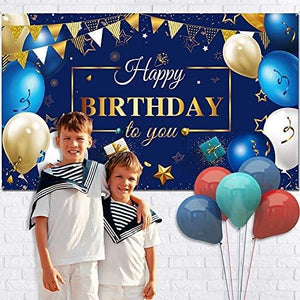 Happy Birthday Decorations Banner, Navy Blue and Gold Happy Birthday Sign Birthday Photo Backdrop - Decotree.co Online Shop