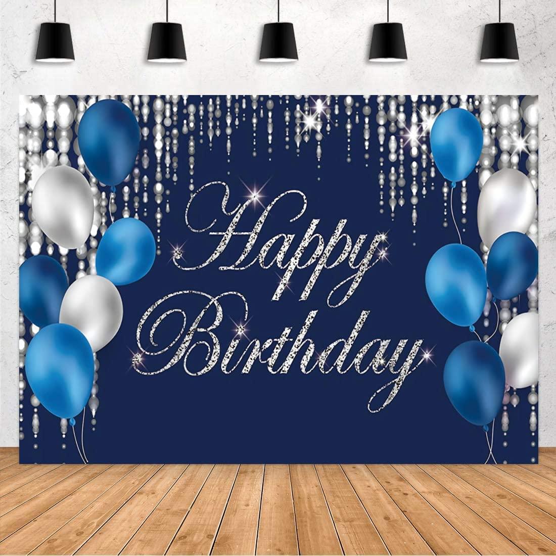 Happy Birthday Photography Backdrop Navy Blue and Silver Happy Birthday Sign - Decotree.co Online Shop