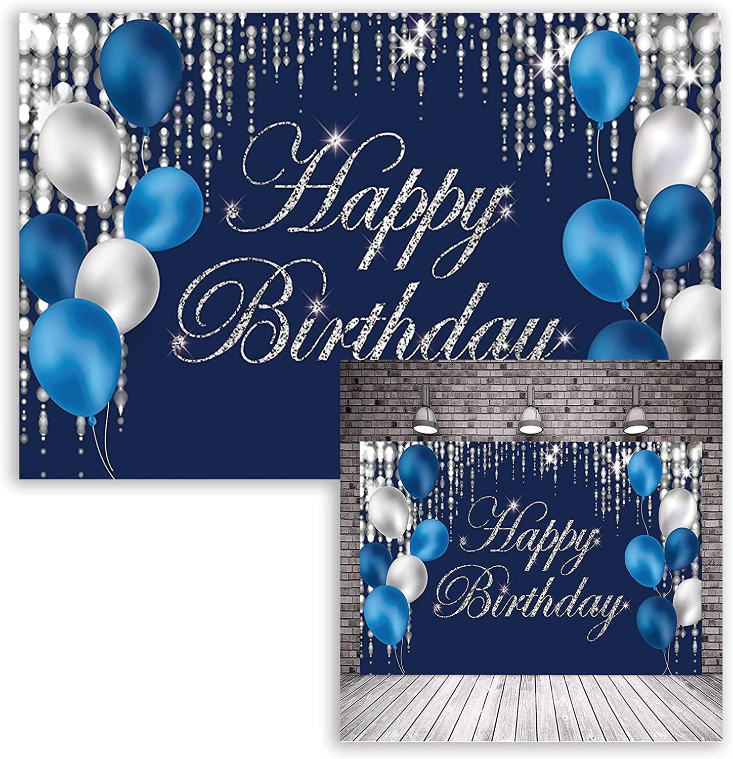 Happy Birthday Photography Backdrop Navy Blue and Silver Happy Birthday Sign - Decotree.co Online Shop