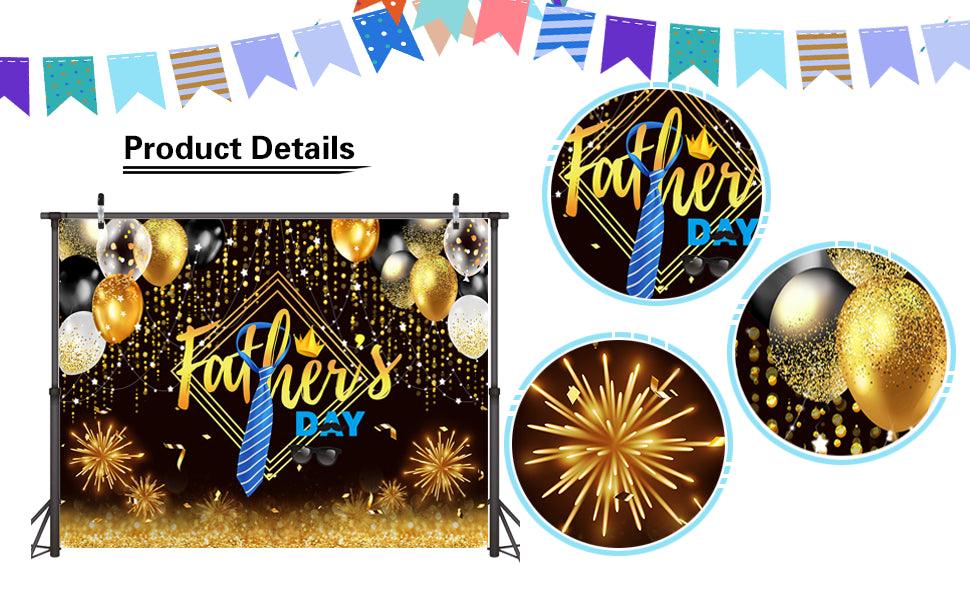 Happy Father's Day Backdrop Black and Gold Balloons Father's Day Theme Party Decorations - Decotree.co Online Shop