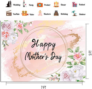 Happy Mother's Day Backdrop Pink Flower Background Mother Festival Party Decoration Banner - Decotree.co Online Shop