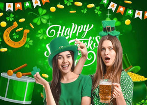 Happy St. Patrick's Day Backdrop Spring Bokeh Sequins Lucky Green Shamrock Photography Background - Decotree.co Online Shop