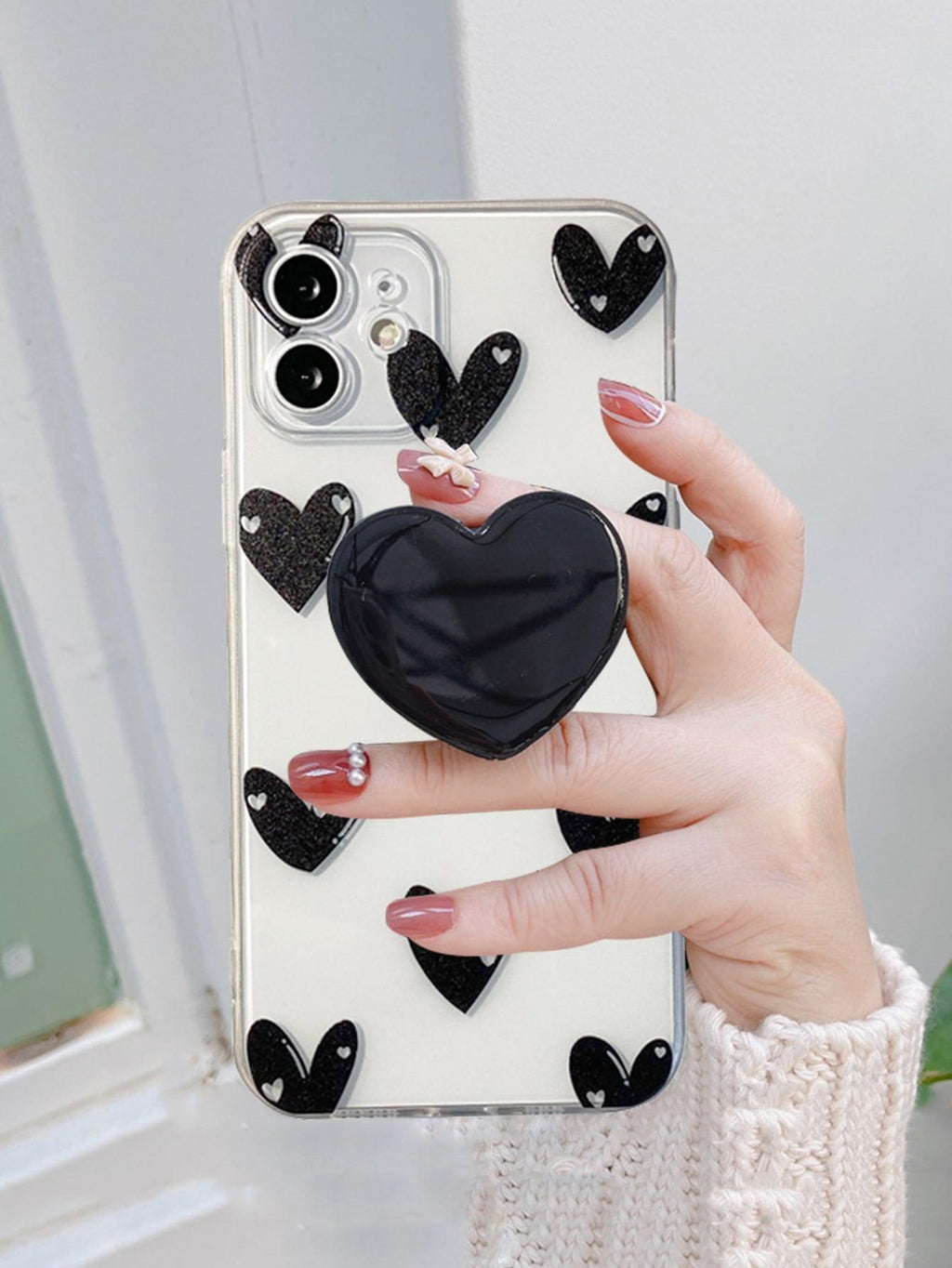 Heart Pattern Clear Phone Case With Stand-Out Phone Grip - Decotree.co Online Shop