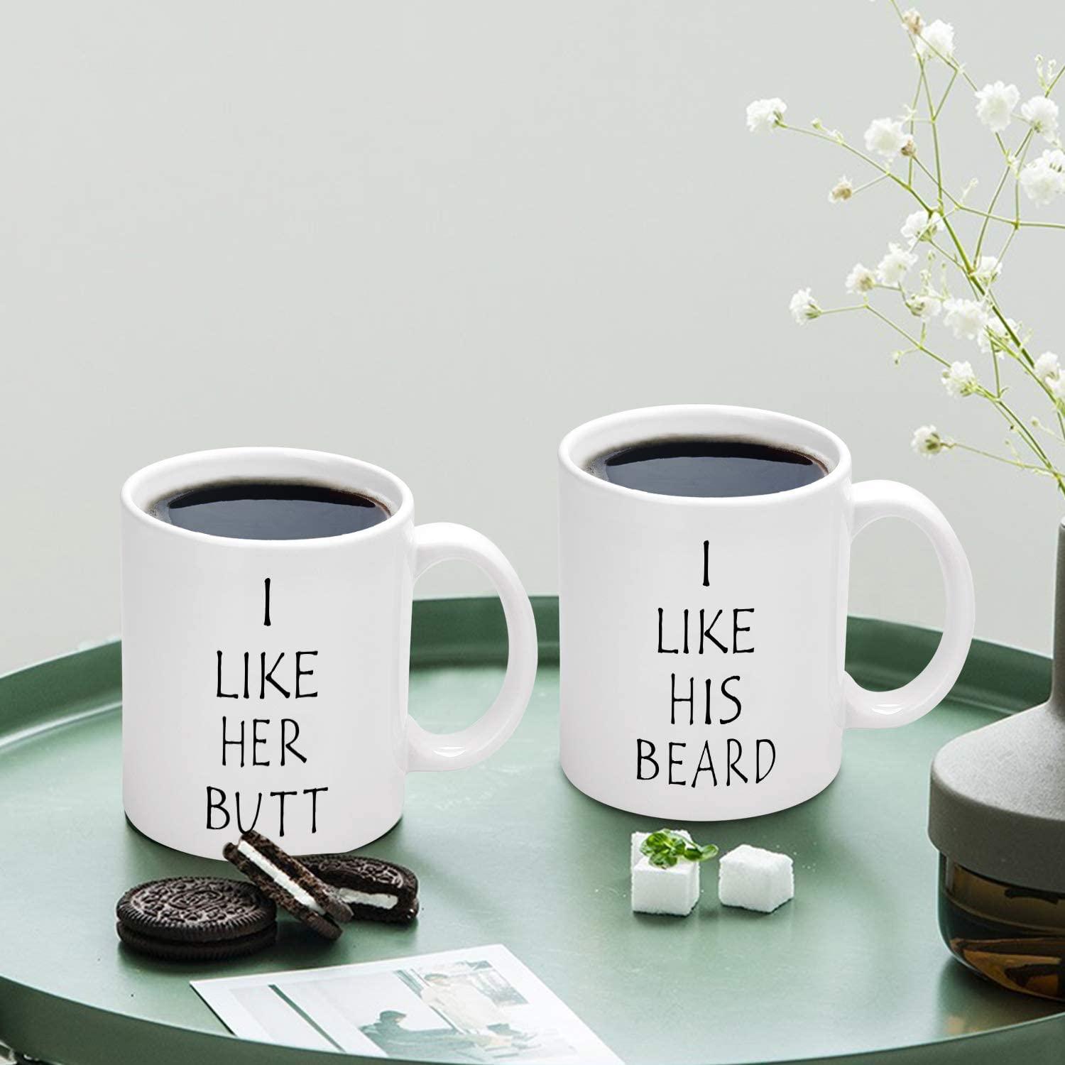 I Like His Beard, I Like Her Butt Couples Funny Coffee Mug Set 11oz - Unique Wedding Gift For Bride and Groom - His and Hers Anniversary Present Husband and Wife - Decotree.co Online Shop