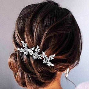 Leaf Bride Wedding Hair Pins Crystal Bridal Head Dress Pearl Hair Accessories for Women and Girls (Pack of 3) (B Silver) - Decotree.co Online Shop