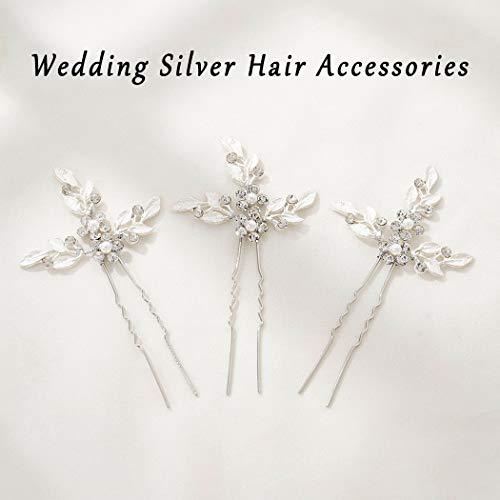 Leaf Bride Wedding Hair Pins Crystal Bridal Head Dress Pearl Hair Accessories for Women and Girls (Pack of 3) (B Silver) - Decotree.co Online Shop