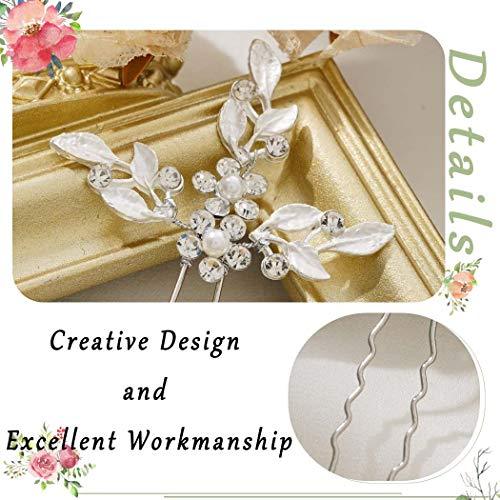 Leaf Bride Wedding Hair Pins Crystal Bridal Head Dress Pearl Hair Accessories for Women and Girls (Pack of 3) (B Silver) - Decotree.co Online Shop