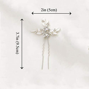 Leaf Bride Wedding Hair Pins Crystal Bridal Head Dress Pearl Hair Accessories for Women and Girls (Pack of 3) (B Silver) - Decotree.co Online Shop