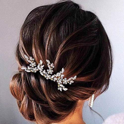 Leaf Bride Wedding Hair Pins Crystal Bridal Head Dress Pearl Hair Accessories for Women and Girls (Pack of 3) (C Gold) - Decotree.co Online Shop