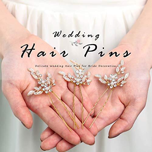 Leaf Bride Wedding Hair Pins Crystal Bridal Head Dress Pearl Hair Accessories for Women and Girls (Pack of 3) (C Gold) - Decotree.co Online Shop